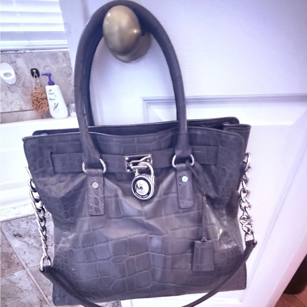 Michael Kors Charcoal Crocodile-Embossed Satchel
